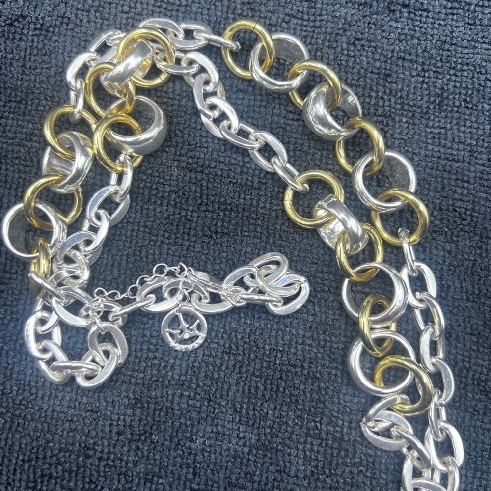 Trifari Chunky Chain Necklace Cable Links Two Tone Gold Silver Tone Heavy 34"